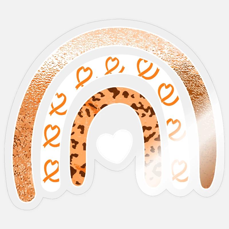 Arc du Cœur Arc-en-ciel Léopard - Sticker taille S (10 x 10 cm) - brillant transparent