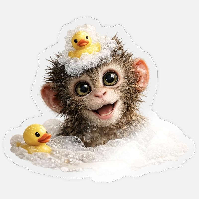 Badezeit-Affenchen mit Badeente - Sticker Größe S (10 x 10 cm) - Transparent glänzend