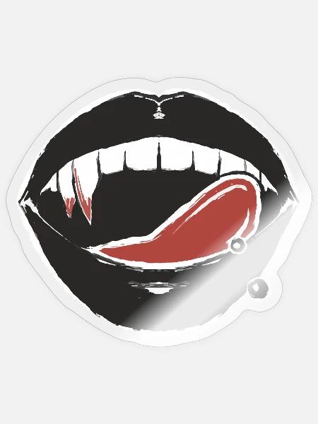 Schwarze Lippen und rotes Zungenpiercing - Sticker Größe S (10 x 10 cm) - Transparent glänzend