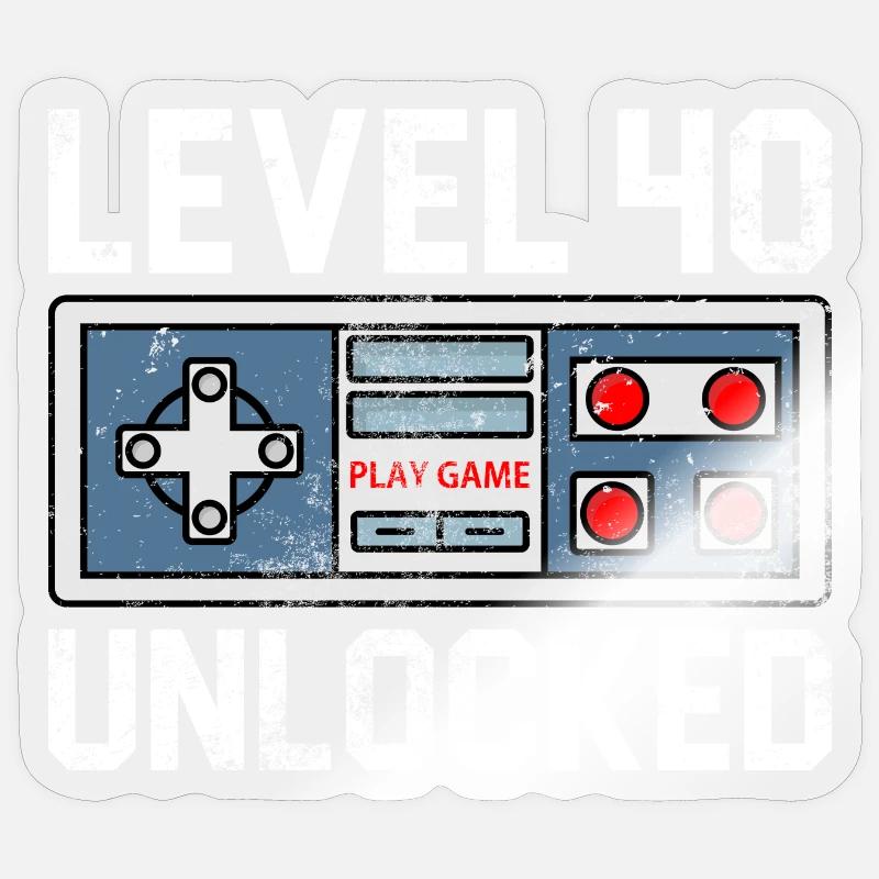 Console rétro débloquée niveau 40 - Sticker taille S (10 x 10 cm) - brillant transparent