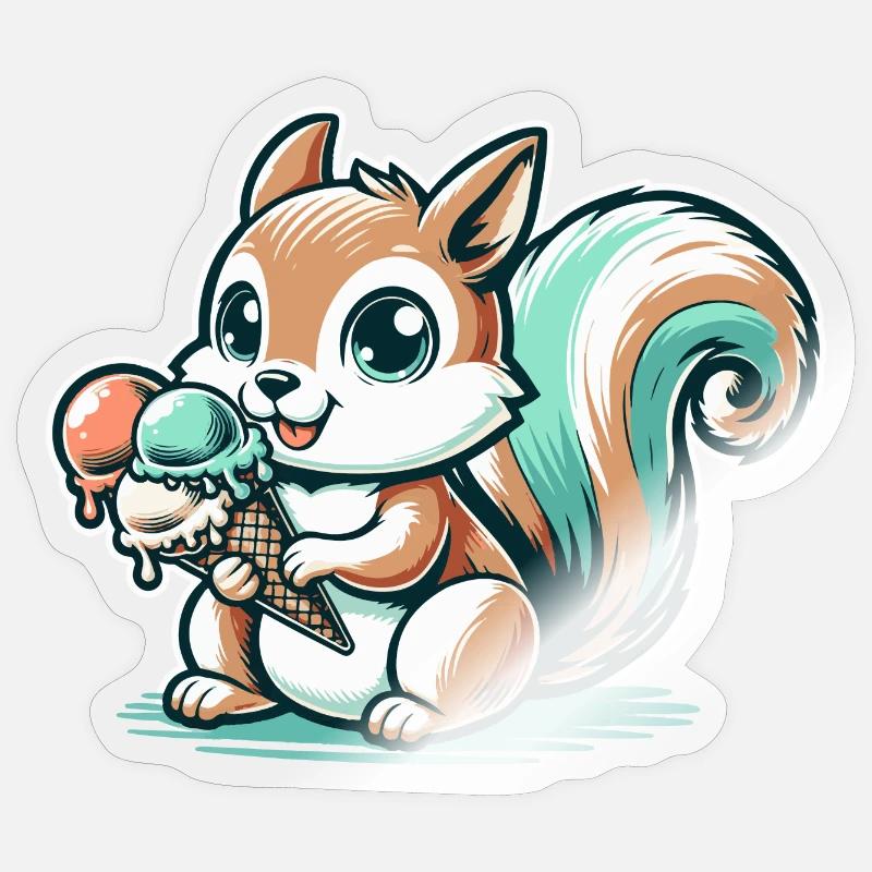 Niedliches Cartoon-Eichhörnchen mit Eiscreme Sticker Größe S (10 x 10 cm)