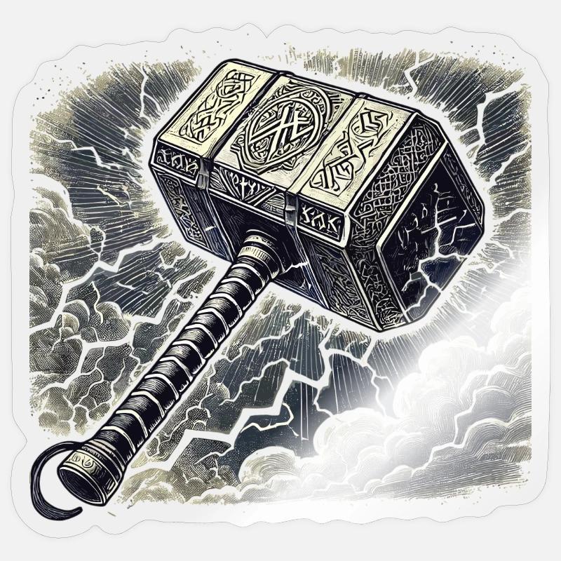 Mjolnir surrounded by lightning - Sticker size S (10 x 10 cm) - transparent glossy