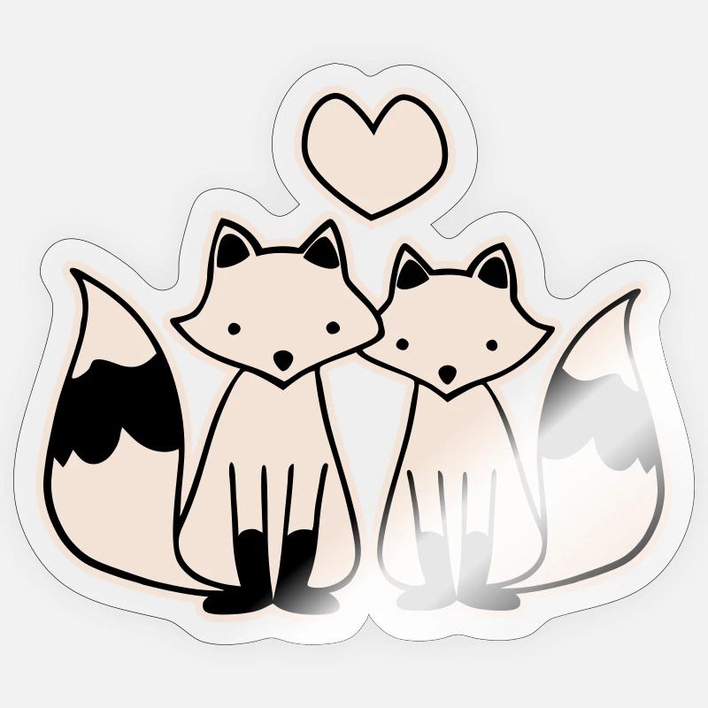 Renards amoureux - Sticker taille S (10 x 10 cm) - brillant transparent