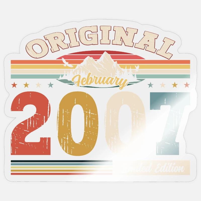 18. Geburtstag Geschenk Mann Original Februar 2007 - Sticker Größe S (10 x 10 cm) - Transparent glänzend