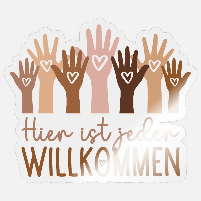 Hier ist jeder willkommen - Sticker Größe S (10 x 10 cm) - Transparent glänzend