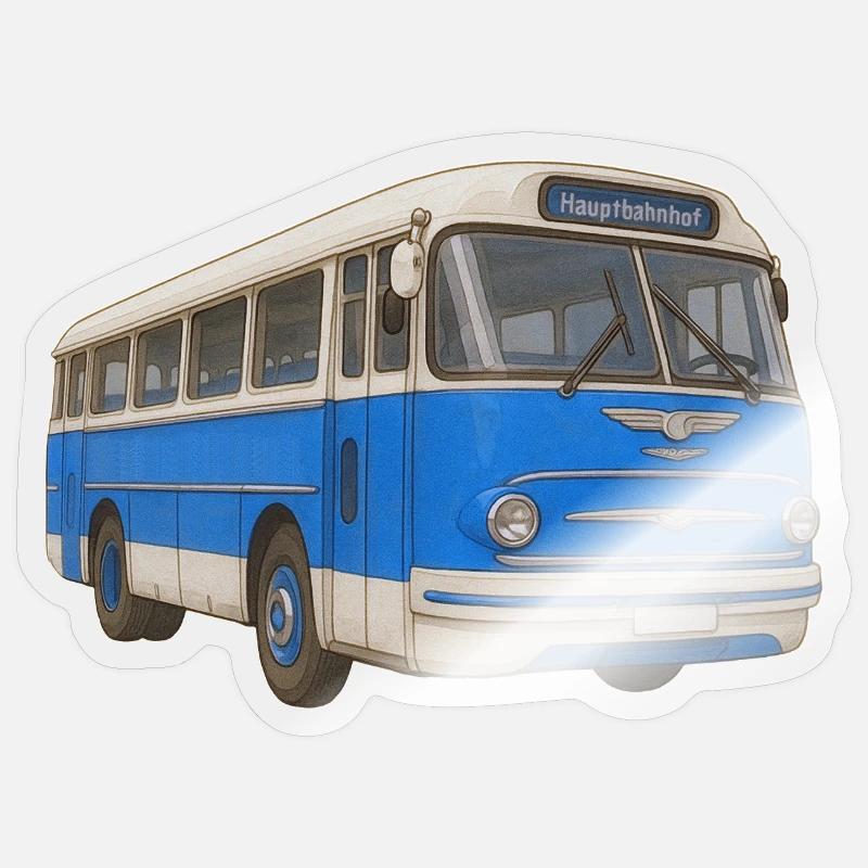 Oude blauwe bus - Sticker maat S (10 x 10 cm) - glanzend transparant