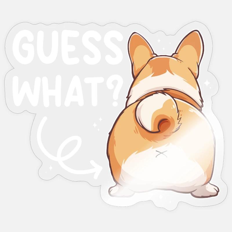 Devinez ce que dit Corgi Butt Sticker taille S (10 x 10 cm)