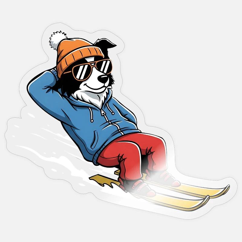 Chien de ski détendu avec lunettes de soleil et chapeau Sticker taille S (10 x 10 cm)