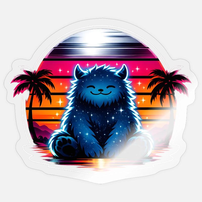 Kuschelkätzchen im Neon-Kosmos - Sticker Größe S (10 x 10 cm) - Transparent glänzend