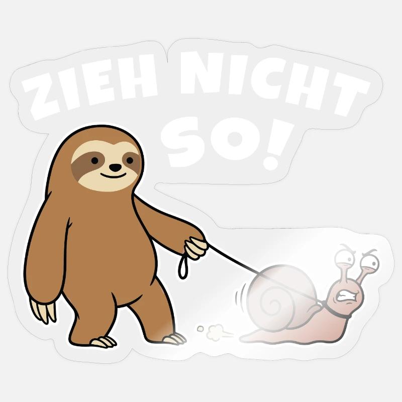 Don't pull like that! Sloth walks with snail - Sticker size S (10 x 10 cm) - transparent glossy