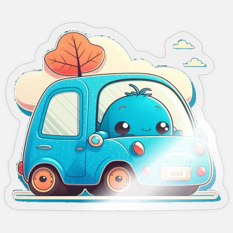 Blaues Auto mit Monster - Sticker Größe S (10 x 10 cm) - Transparent glänzend