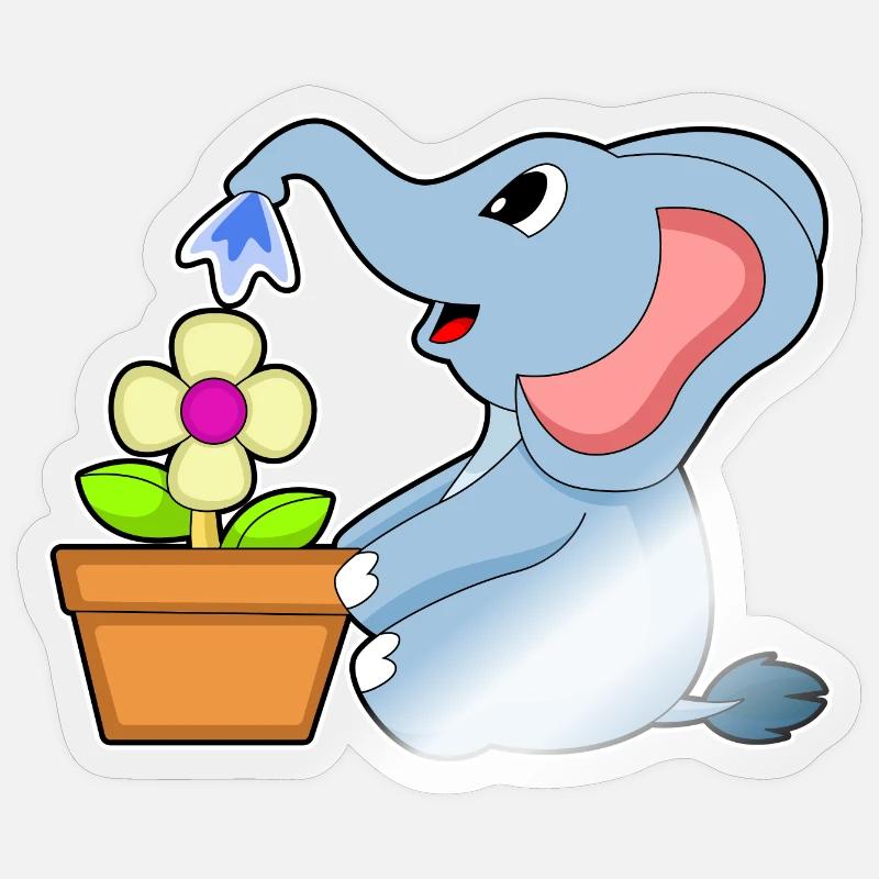 Fleur de pot de fleurs d’éléphant - Sticker taille S (10 x 10 cm) - brillant transparent