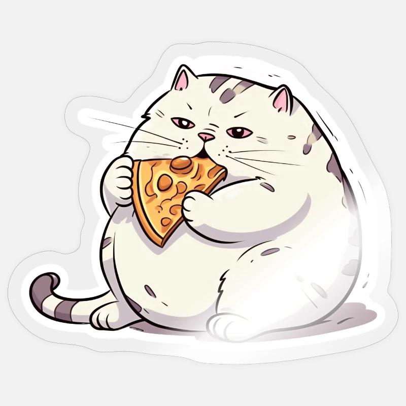 Dicke runde Katze hat nur an Pizza interesse - Sticker Größe S (10 x 10 cm) - Transparent glänzend