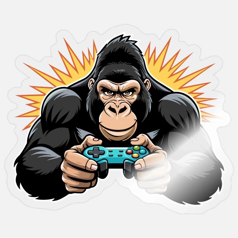 Gorille de jeu - Sticker taille S (10 x 10 cm) - brillant transparent