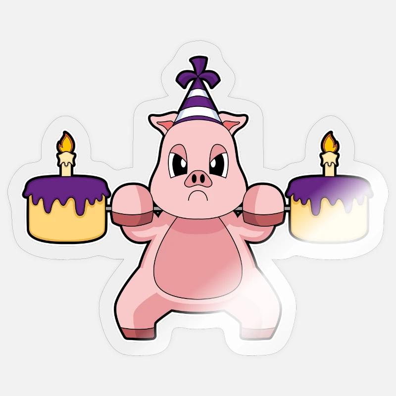 Cochon Anniversaire Musculation - Sticker taille S (10 x 10 cm) - brillant transparent