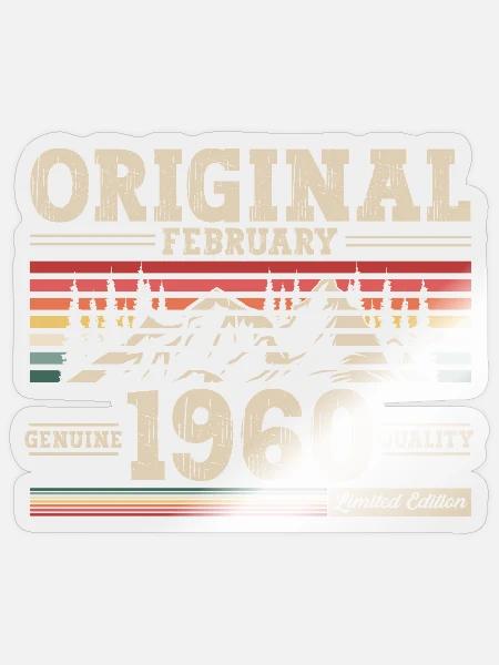 65ème anniversaire cadeau mari Original février 1960 - Sticker taille S (10 x 10 cm) - brillant transparent