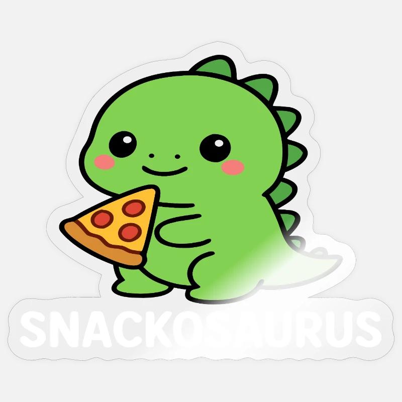 Playful dinosaur with pizza slice - Sticker size S (10 x 10 cm) - transparent glossy
