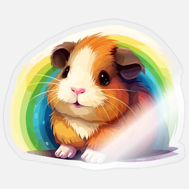 Bunter Hamster mit Regenbogenhintergrund Sticker Größe S (10 x 10 cm)