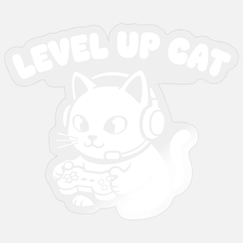 Level Up Cat Gaming - Sticker Größe S (10 x 10 cm) - Transparent glänzend