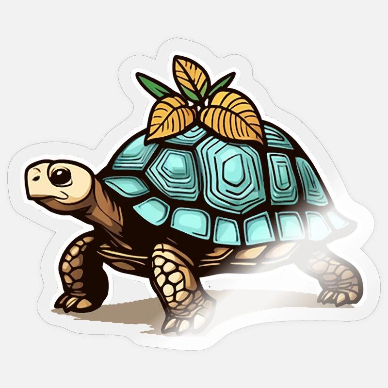 Turtle with blue shell & leaves - Sticker size S (10 x 10 cm) - transparent glossy