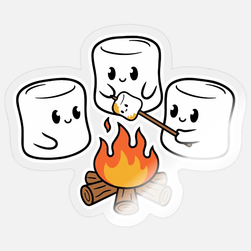 Cuddly marshmallows at the campfire - Sticker size S (10 x 10 cm) - transparent glossy