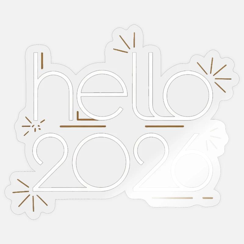 Hello 2026 Neon Fireworks - Sticker size S (10 x 10 cm) - transparent glossy