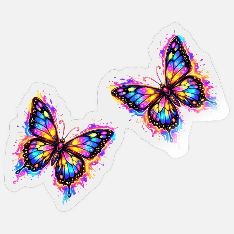 Papillons néon - Sticker taille S (10 x 10 cm) - brillant transparent