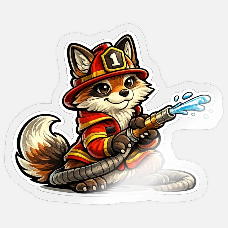 Fox firefighter hero in action - Sticker size S (10 x 10 cm) - transparent glossy