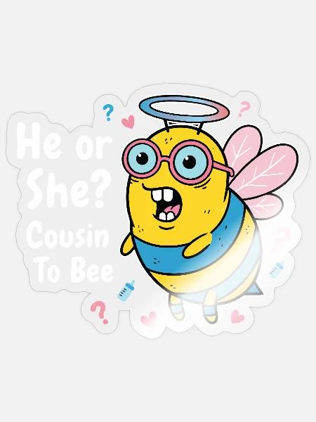 Geschlechter-Reveal-Babyparty Er oder sie Cousin mit der Biene - Sticker Größe S (10 x 10 cm) - Transparent glänzend