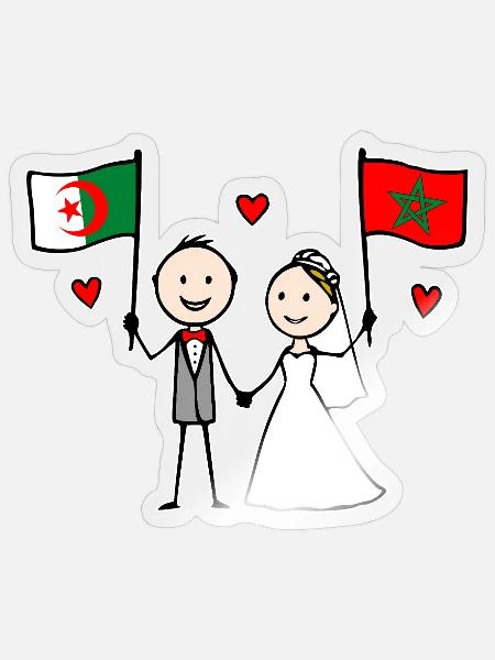 Hochzeitspaar Algerien Marokko Flagge - Sticker Größe S (10 x 10 cm) - Transparent glänzend