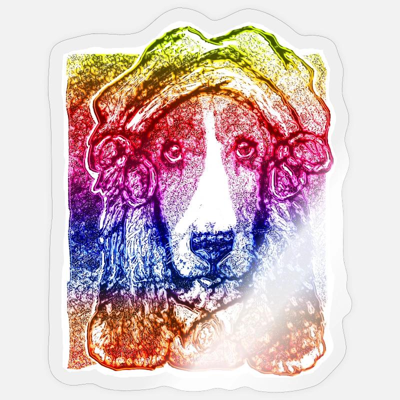Hund-Dame mit Haube (Regenbogen) - Sticker Größe S (10 x 10 cm) - Transparent glänzend