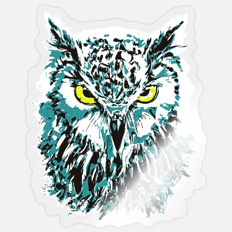 Bunte Eule - Eulenkopf - Kauz - Farbenfrohe Eule Sticker Größe S (10 x 10 cm)