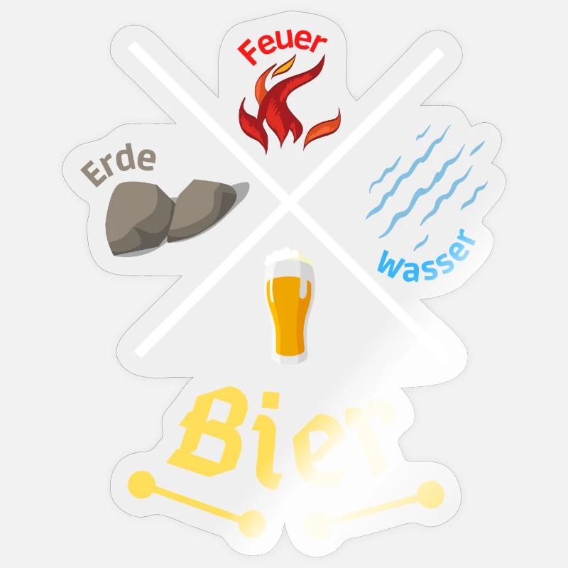Feuer, Wasser, Erde, Bier. Die einzigen 4 Elemente Sticker Größe S (10 x 10 cm)