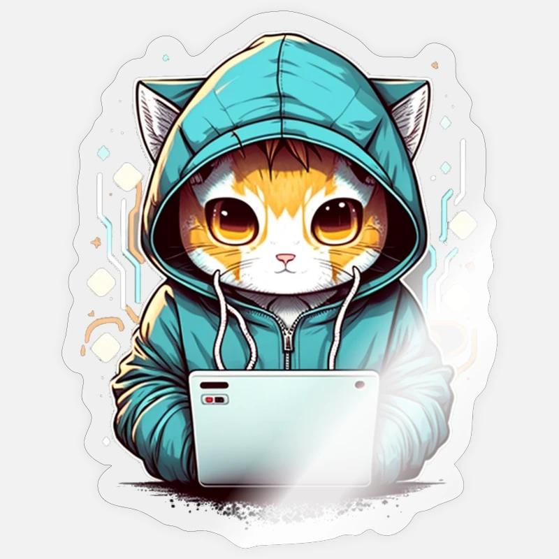 Codage chat - Sticker taille S (10 x 10 cm) - brillant transparent