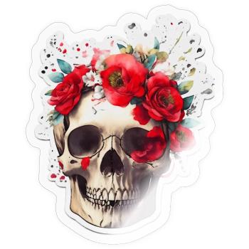 Crâne à fleurs rouges - Sticker taille S (10 x 10 cm) - brillant transparent - Devant