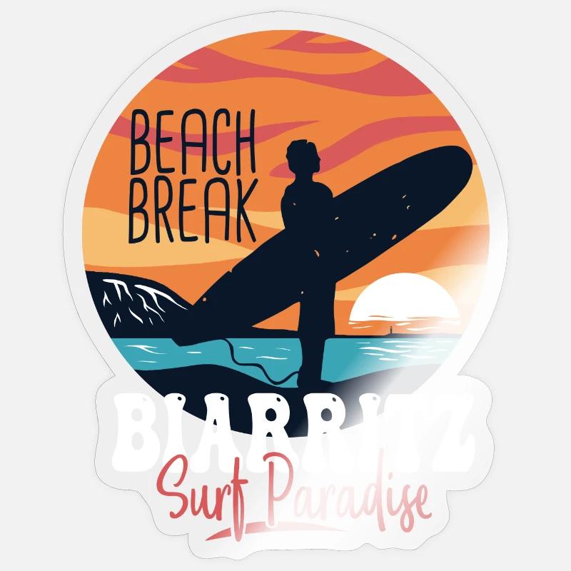 Surf Biarritz spot surf pour surfeur - Sticker taille S (10 x 10 cm) - brillant transparent