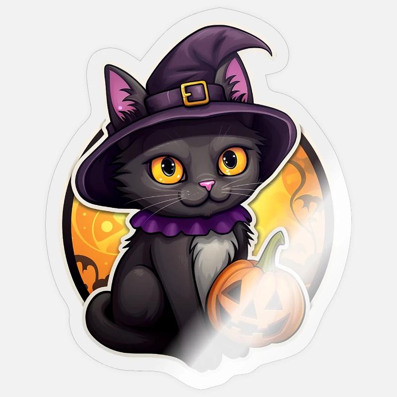 Chat d’Halloween - Sticker taille S (10 x 10 cm) - brillant transparent