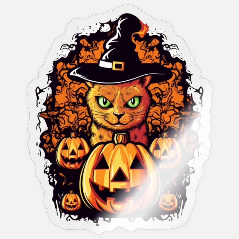 Conception d’Halloween Cat Magic Sticker taille S (10 x 10 cm)