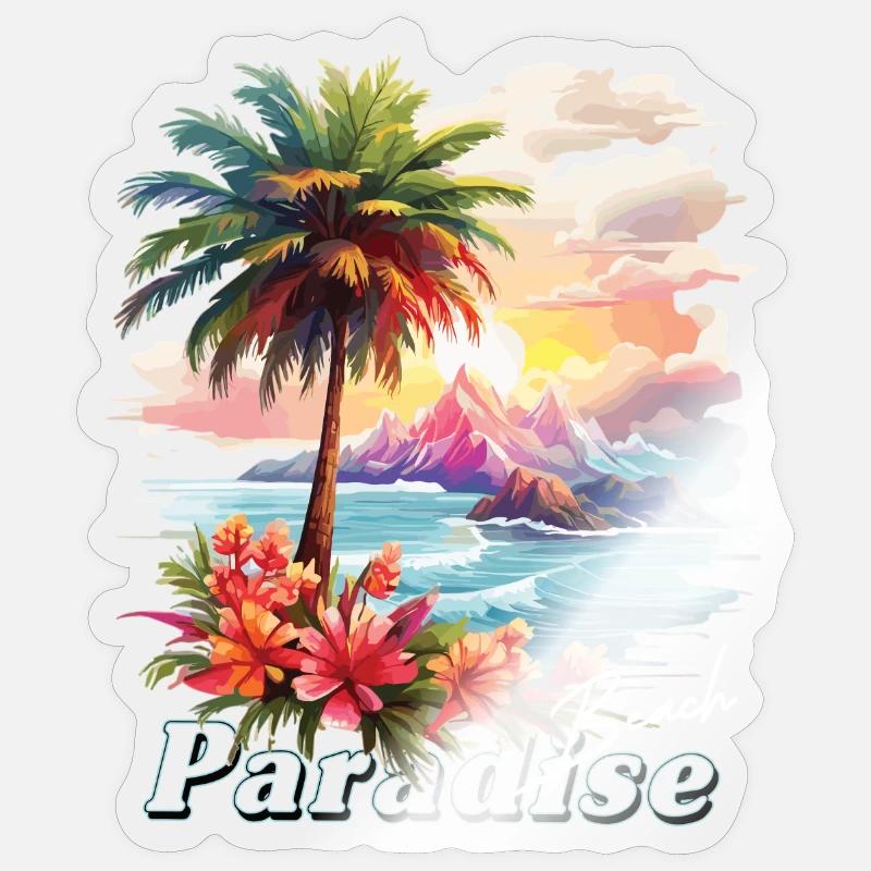 Plage paradisiaque - Sticker taille S (10 x 10 cm) - brillant transparent