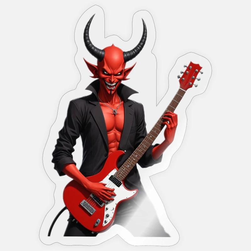 Teufel mit roter E-Gitarre - Sticker Größe S (10 x 10 cm) - Transparent glänzend