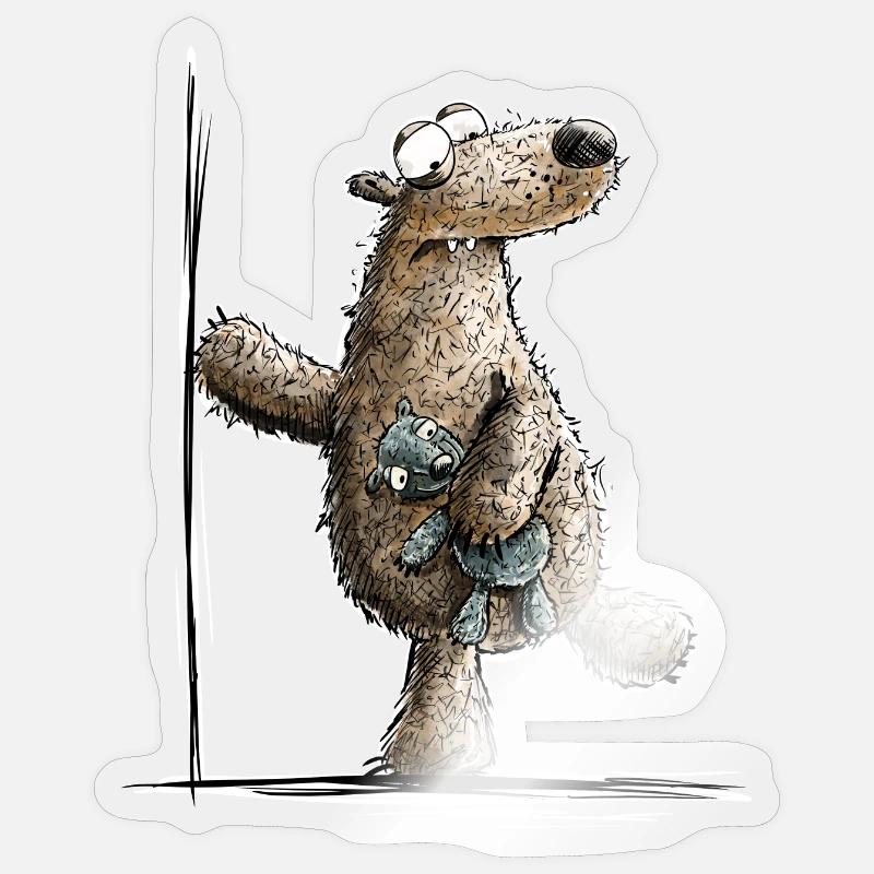 Drolliger Brauner Bär Mit Kuscheltier - Sticker Größe S (10 x 10 cm) - Transparent glänzend