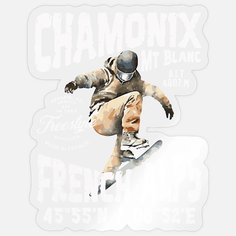 Skateboarding Chamonix Mont Blanc - Sticker size S (10 x 10 cm) - transparent glossy