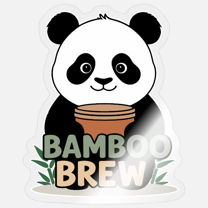 Bamboo Brew - Panda avec café Sticker taille S (10 x 10 cm)