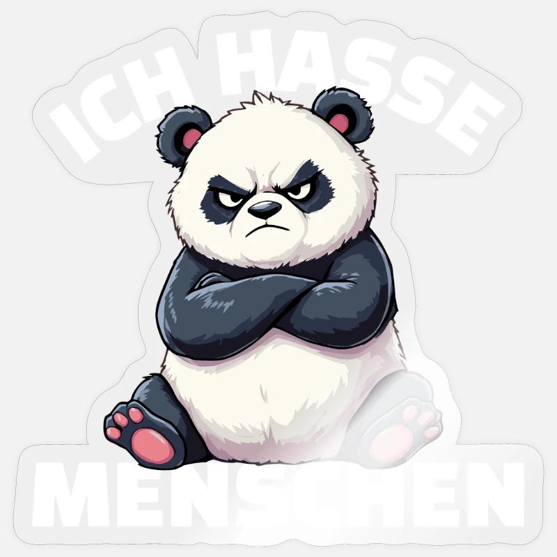 Grumpy Panda Hates People Design - Sticker size S (10 x 10 cm) - transparent glossy