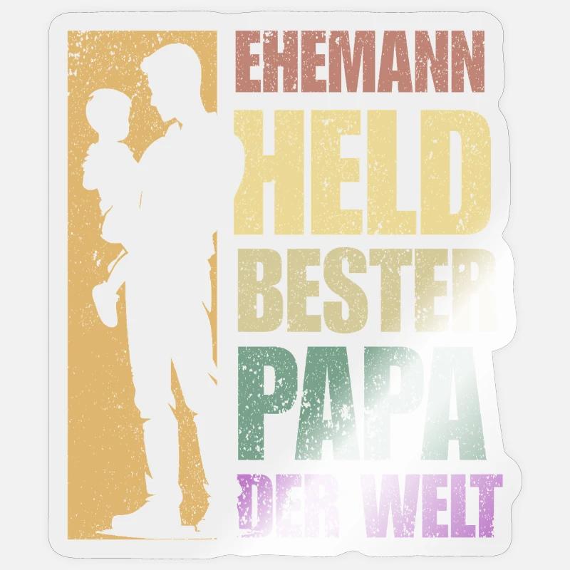 Ehemann und Held, Bester Papa der Welt - Sticker Größe S (10 x 10 cm) - Transparent glänzend