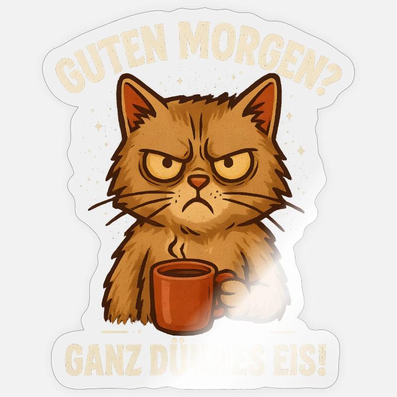 Guten Morgen Ganz Dünnes Eis Spruch Katze Kaffee - Sticker Größe S (10 x 10 cm) - Transparent glänzend
