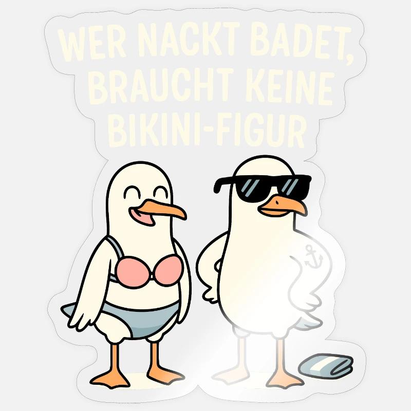 Nude Bathing Bikini Figure Saying - Sticker size S (10 x 10 cm) - transparent glossy