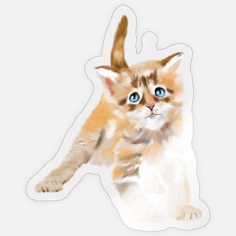 Chaton aquarelle aux yeux bleus - Sticker taille S (10 x 10 cm) - brillant transparent