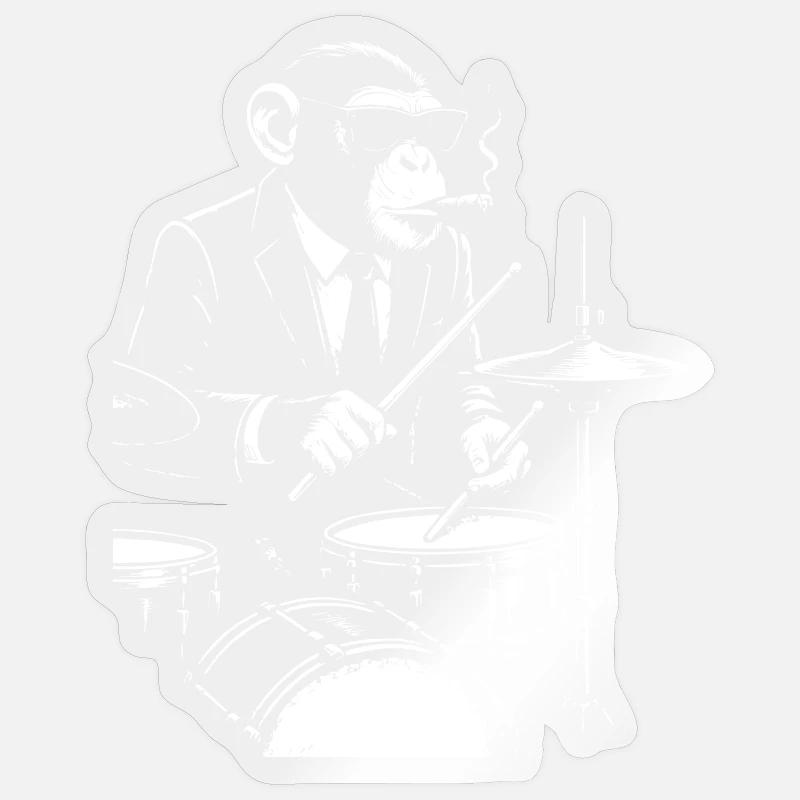 Jazz Monkey playing the Drums - Sticker size S (10 x 10 cm) - transparent glossy