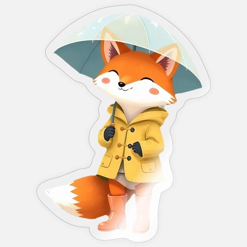 Fuchs Regenmantel Regenschirm - Sticker Größe S (10 x 10 cm) - Transparent glänzend